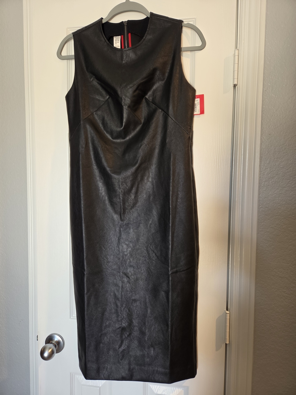 SPANX Black Sleeveless Faux Leather Midi Sheath Dress